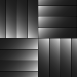 Zweites Verlegemuster der Fliese BRICK in Graustufen. Das Bild zeigt in einer Graustufen-Grafik mit schwarzen Outlines die BRICK-Fliesen horizontal und vertikal aneinander gelegt. Die Datei ist eine Grafik im PNG-Format.